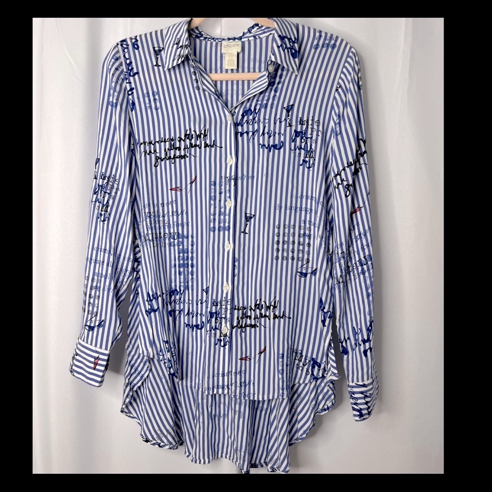 Chicos Blue Button Down Top S